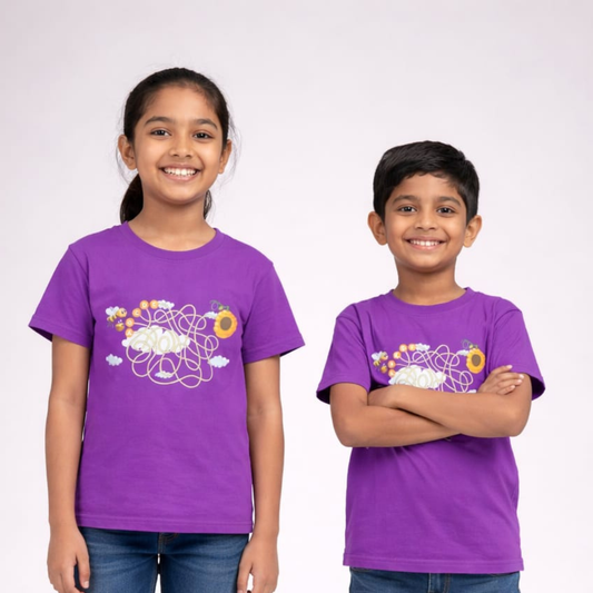 Purple Honey Bee Print T-Shirt