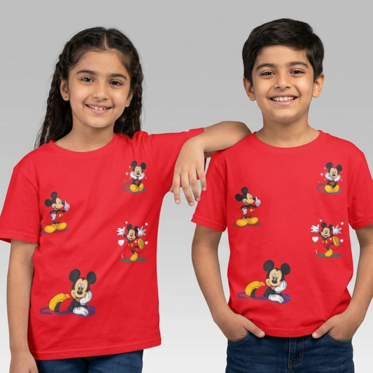 Red Mickey Print T-Shirt