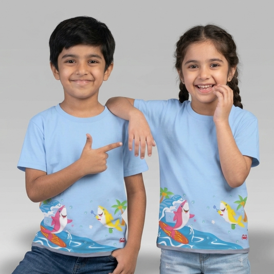 Sky Blue Shark Print T-Shirt