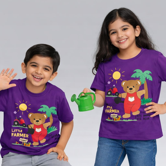 Purple Teddy Farmer Print T-Shirt