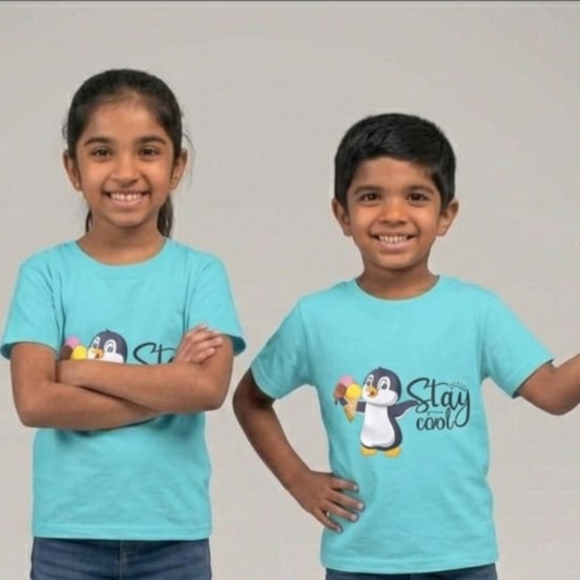 Sky Blue Penguine Print T-Shirt