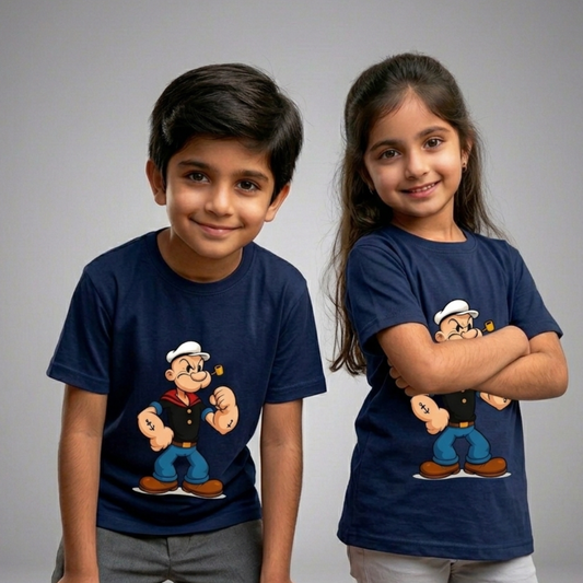 Navy Blue Popeye Sailor Print T-Shirt