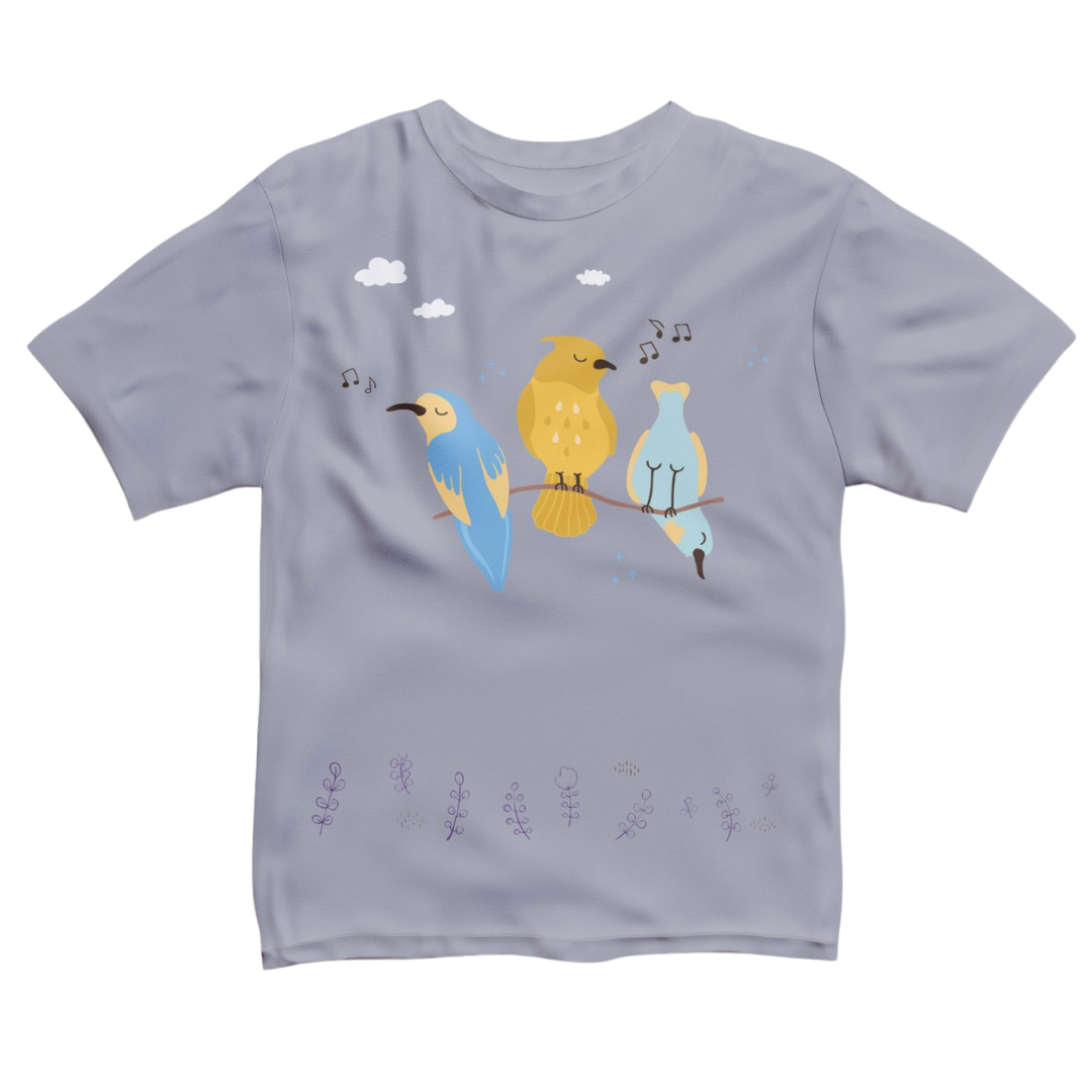 Grey Bird Print T-Shirt