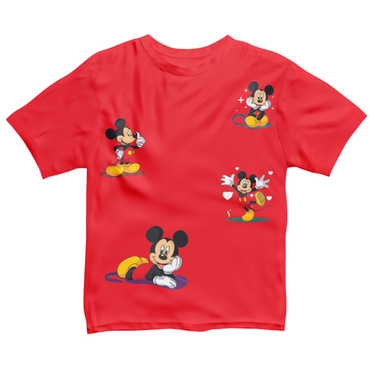 Red Mickey Print T-Shirt
