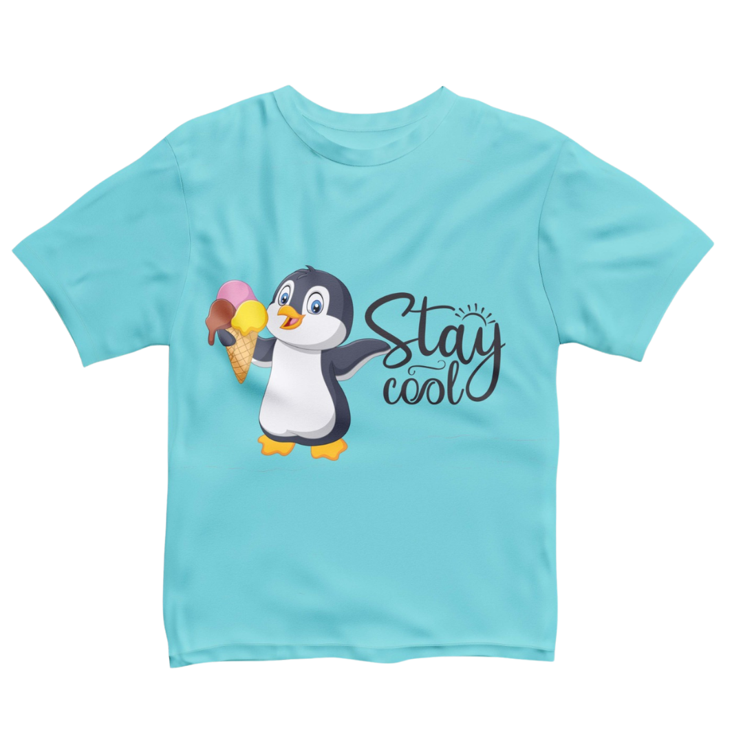 Sky Blue Penguine Print T-Shirt
