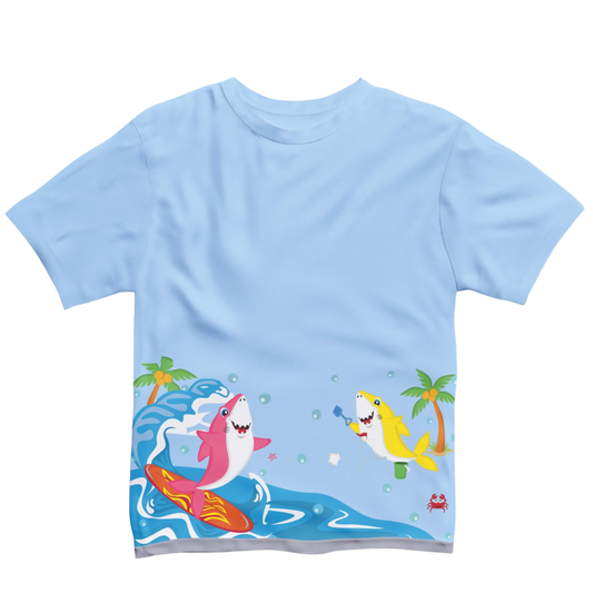 Sky Blue Shark Print T-Shirt