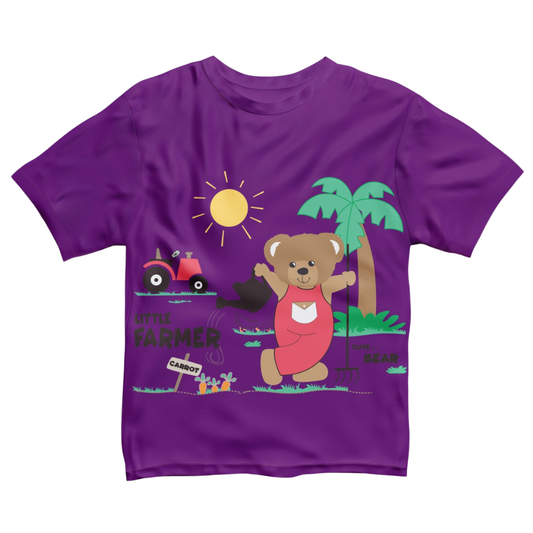 Purple Teddy Farmer Print T-Shirt