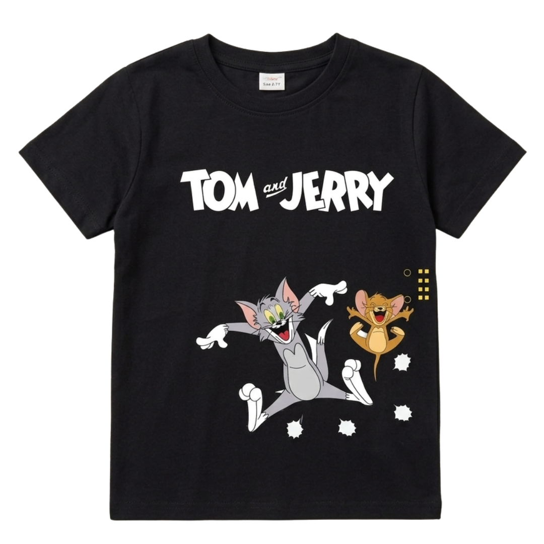 Black Tom & Jerry Print T-Shirt